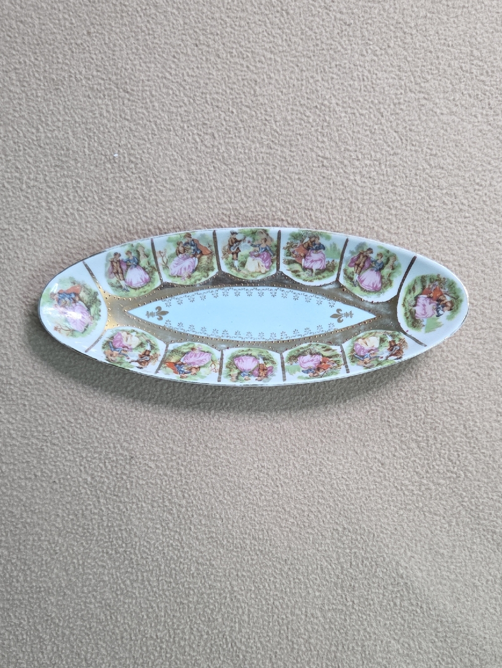Vintage Decorative Porcelain Serving Tray with Romantic Scenic Panels